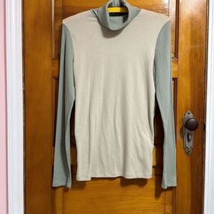 Madewell Tan Green Ribbed Turtleneck Sweater Women’s Small